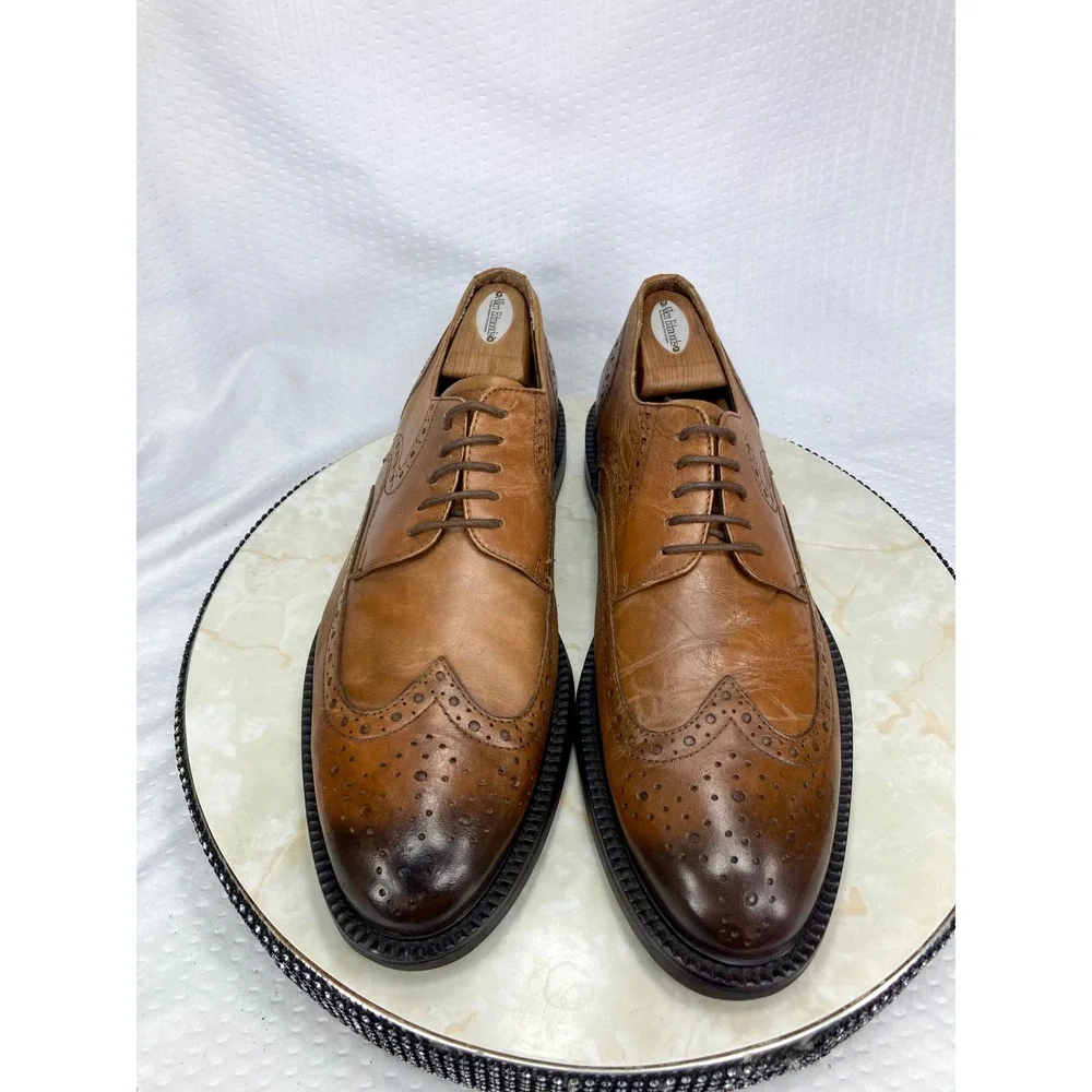 1901 Manchester Wingtip Derby Shoes Mens 12 Tan Leather Brogue Lug Sole Preppy